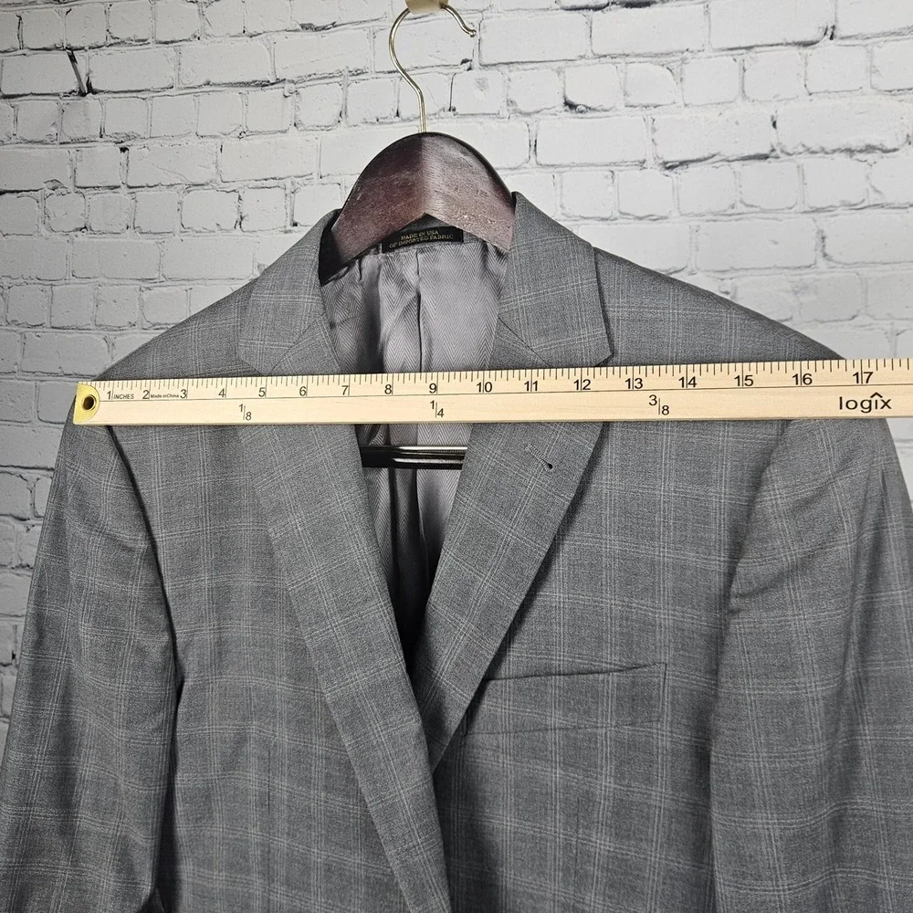 Jos A Bank Reserve Joseph Abboud Blazer 38L Grey Glen Plaid Super 120s Wool USA‎
